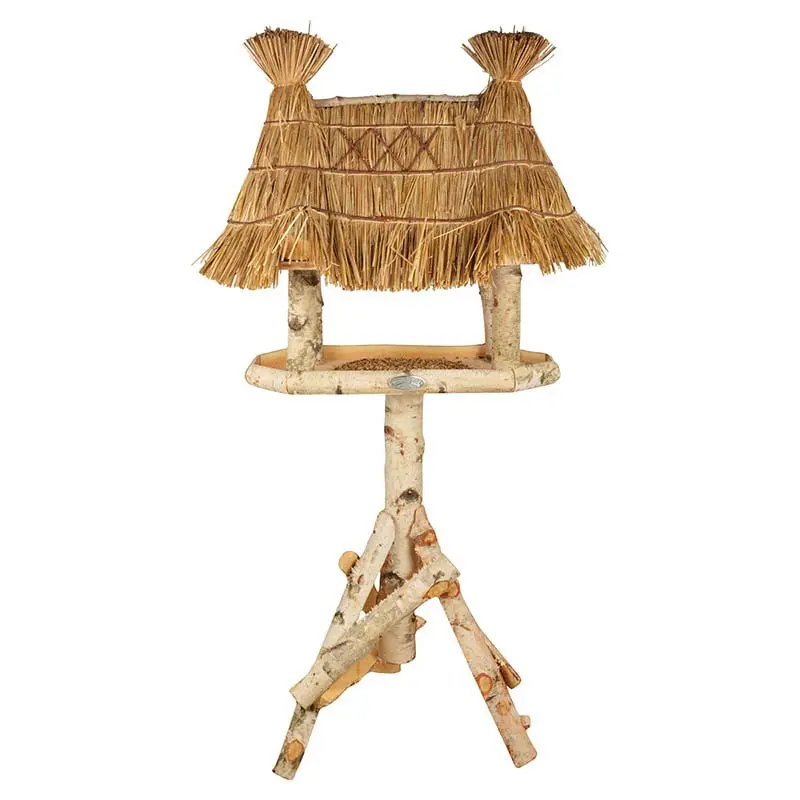 Mangeoire Jumbo bouleau toit chaume / pied Ht 156 cm totale