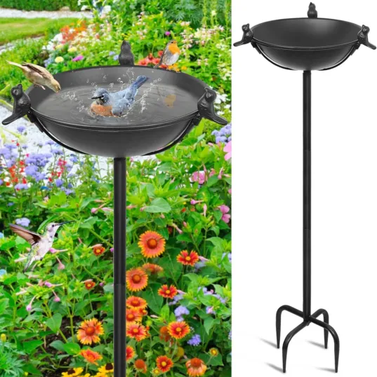 [115919] Bain d oiseau et abreuvoir en métal inox noir