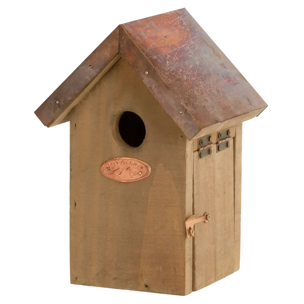 [137628] Nichoir en bois FSC toit métal cuivré aspect patiné ancien