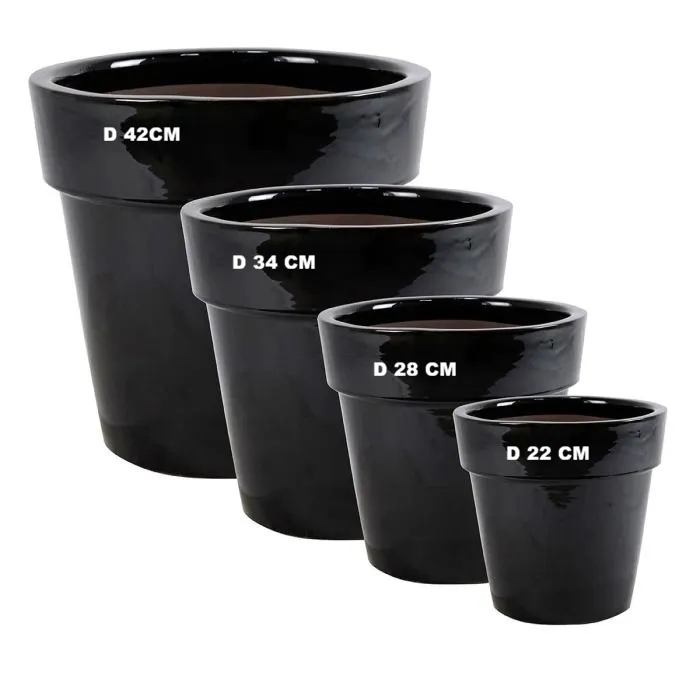 [142751] Pot rond émaillé noir avec bord D 42 Ht 37 cm (VDG)