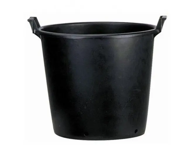 Pot plastic noir Pro. D45 int. 40 H 37 cm 35 litres avec 2 poignées et trous