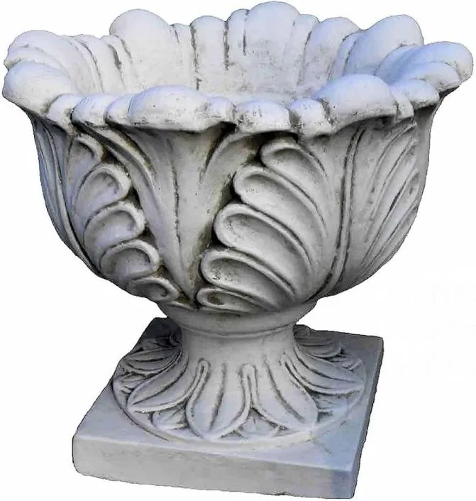 [136780] Pot coupe feuille Acanthe rond béton patiné D55 Ht 50 cm