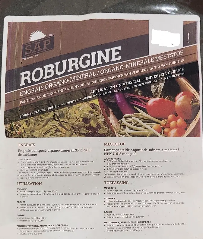 SAP Engrais organique Roburgine 10 Kg