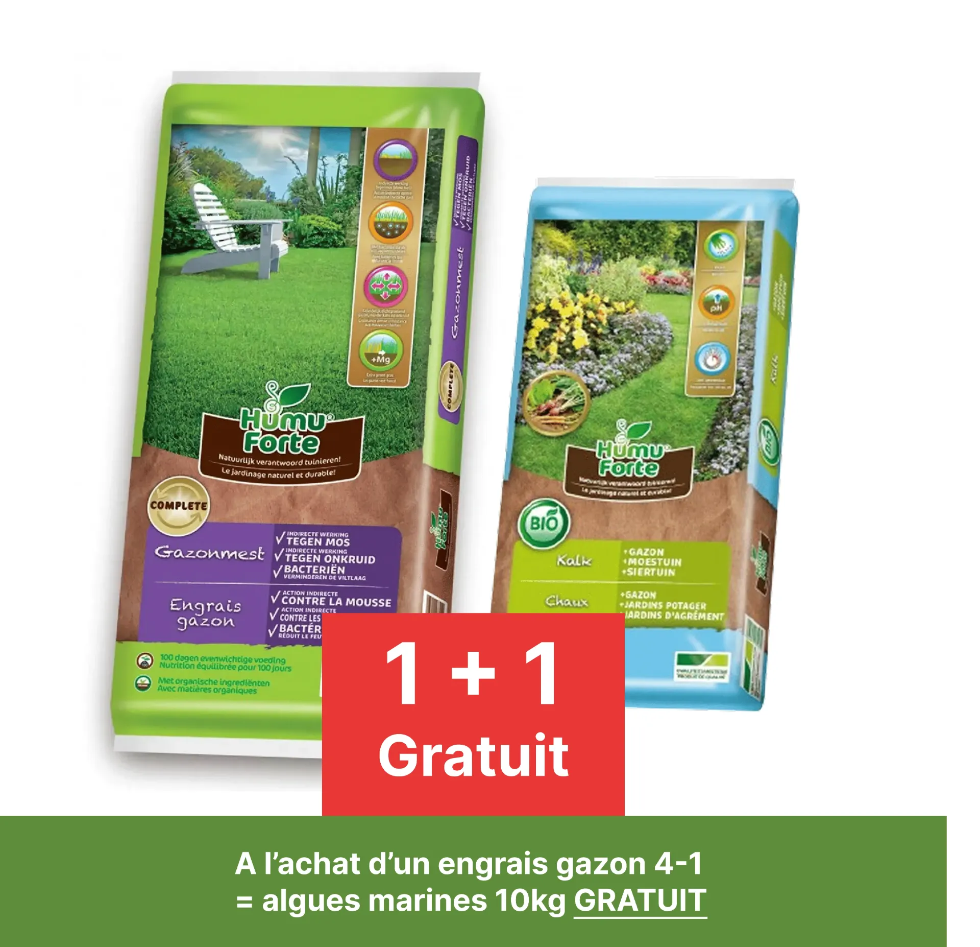 [129431] HumuForte Engrais gazon 20kg BIO 4 en 1 + bacteries (V4) ** Combat les mousses et les mauvaises herbes*