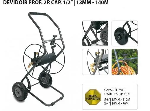 Devidoir enrouleur métal. prof. 130 M (1/2p) 2 roues air Polet