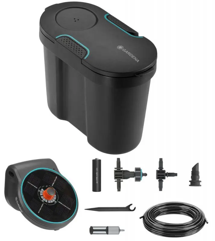 Gardena Kit arrosage terrasse auto. Solaire Aquabloom avec résevoir.