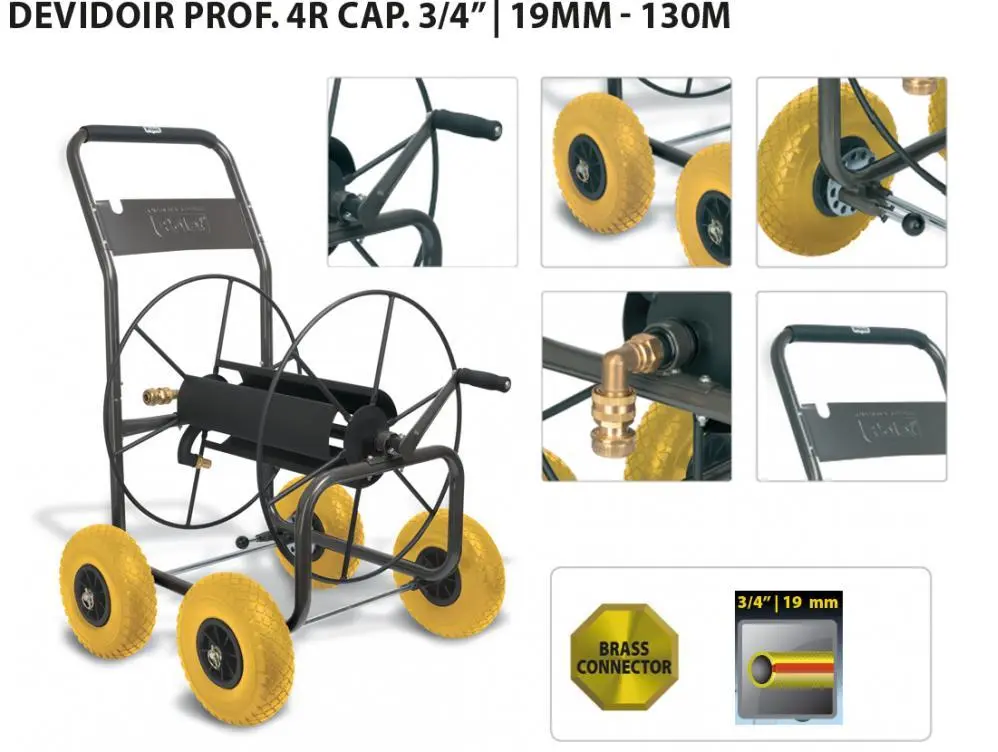 Devidoir métal. professionnel 4 roues 3/4 P 110 mètres Polet