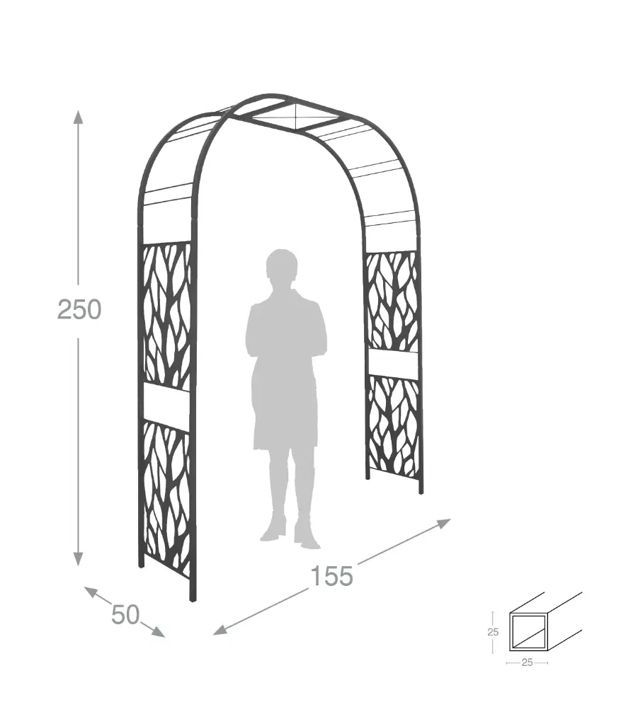 Arche premium tôle décor végétal (5051 ) Larg.195 Prof 50 Ht 250 cm ardoise - Pergola