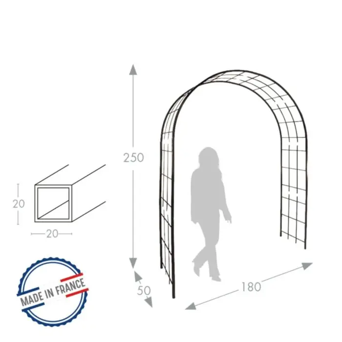 Arche dbl décor treillage (3006) larg. 180 Prof.50 Ht 250 cm fer vieilli - Pergola (ref.: 3006)