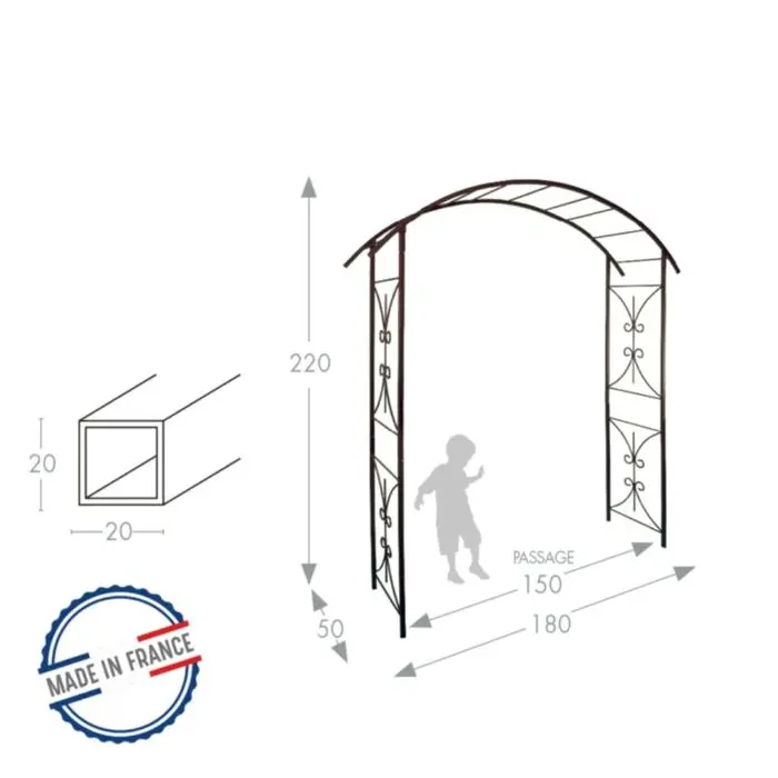 Arche dbl décor pont 180-150/50/220 fer vieilli (3026) - pergola