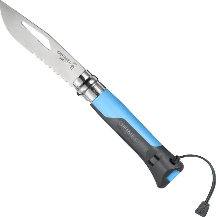 [143434] Couteau de Poche N°08 Outdoor,Opinel,inox/bleu,sifflet,boîte