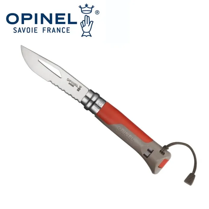 [143439] Couteau de Poche N°08 Outdoor,Opinel,inox/rouge,sifflet,boîte