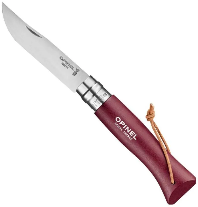 [143448] Couteau de Poche N°08 Grenat, Opinel Colorama, inox/lanière