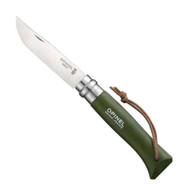 [143437] Couteau de Poche N°08 Kaki, Opinel Colorama, inox,lanière