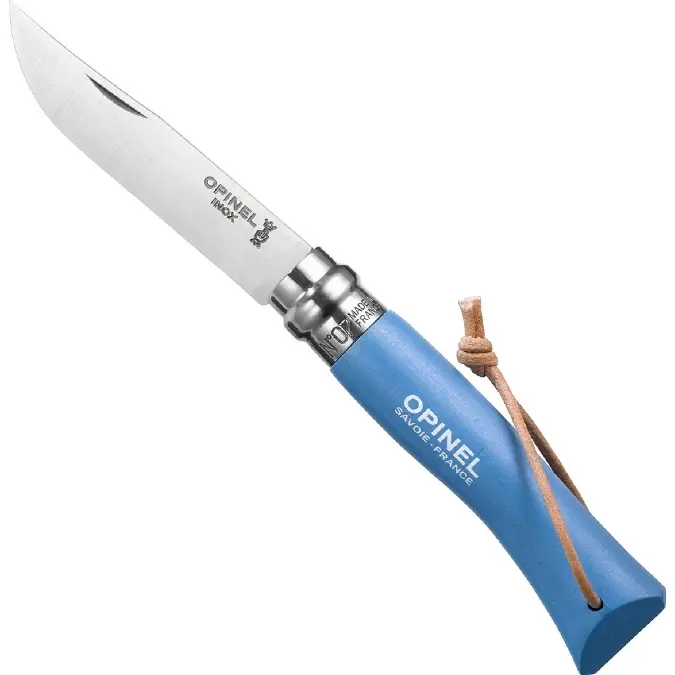 [143442] Opinel Couteau de Poche N°07 Cyan bleu  Colorama,inox,lanière.
