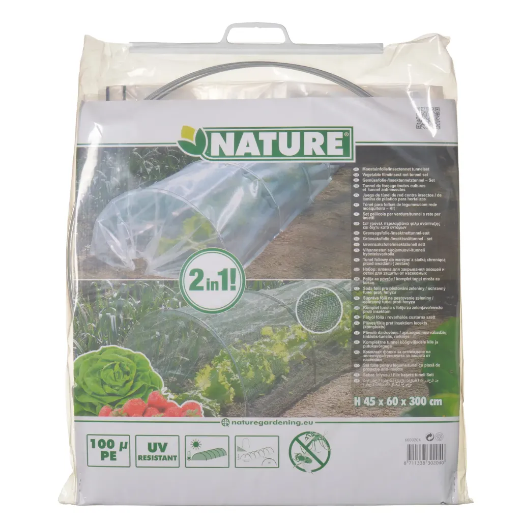 Tunnel de forçage plastic 100µ - Kit 6 arceaux + filet anti-insectes) - 0,60 x 3 m (film 2 x 10 m)