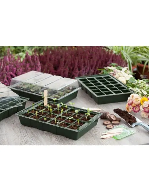 Mini-serre de culture 4 terrines + plateaux  + 2 couvercles - H11 x 35 x 23,5 cm