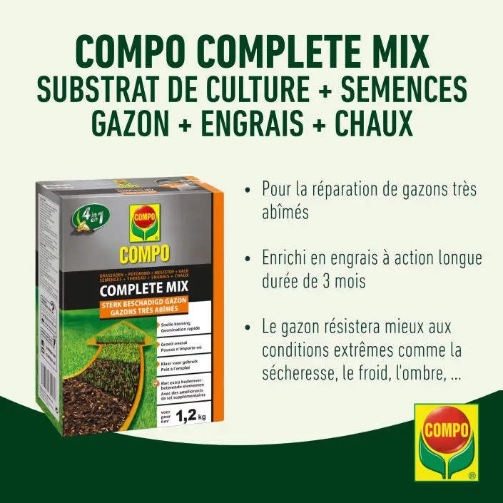 Compo complete mix 1.2 kg Spécial Rénovation gazon abimé.