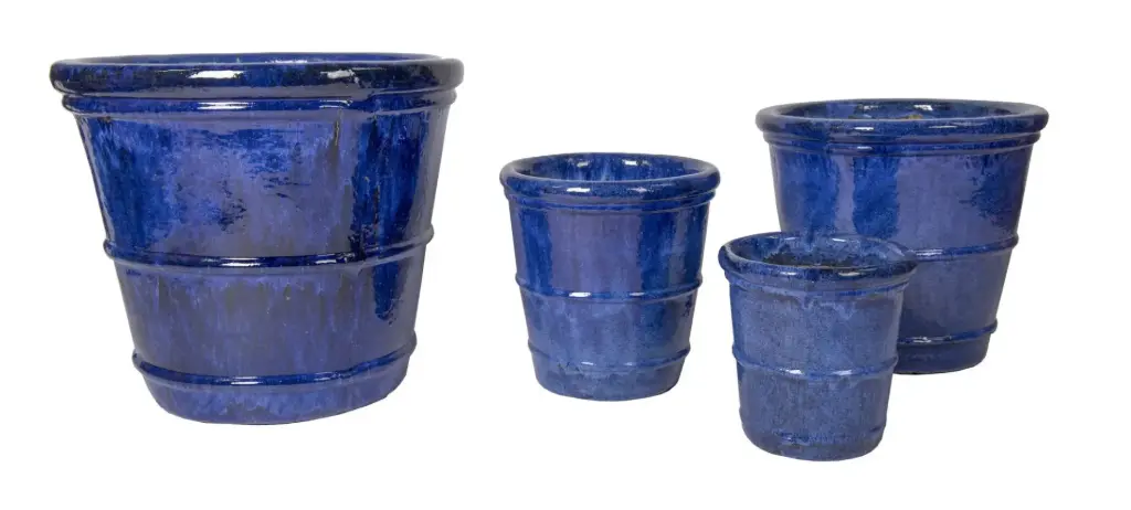 Pot émaillé Conical Ring Blue D33 H33 cm glazed (Mg)  