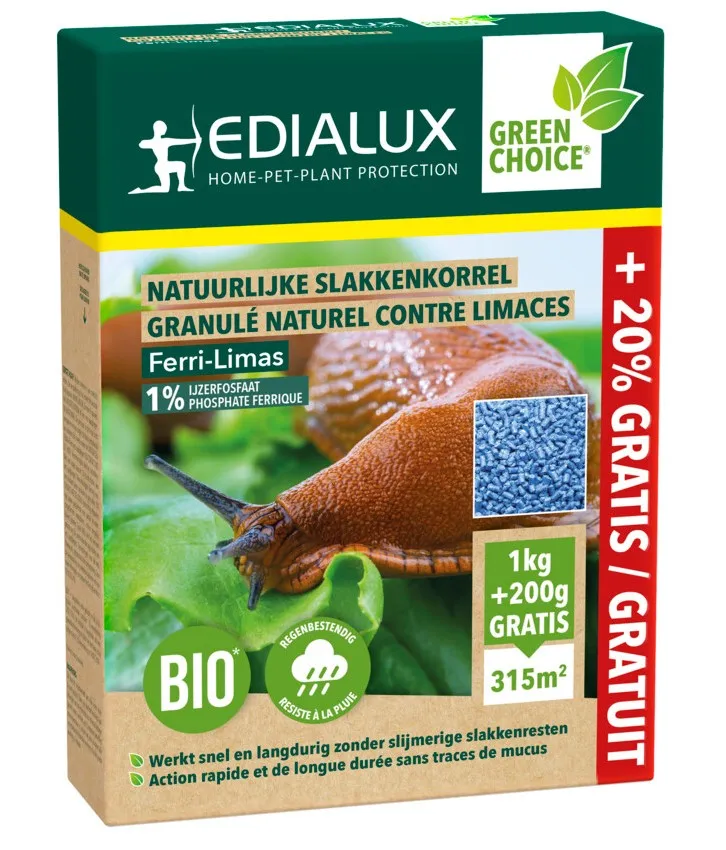 [1000330] Ferri-Limas BIO 1 kg + 200g gratuit Anti-Limaces Edialux ** Plus résistant à la pluie **