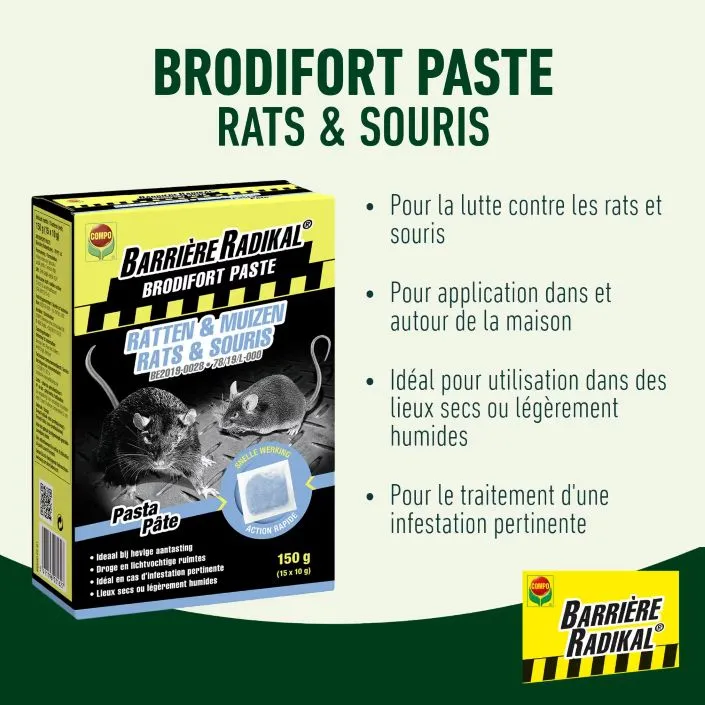 [1000408] Compo Radikal Brodifort PASTA Rats Souris 15 x 10 g ** Rapide et très efficace **