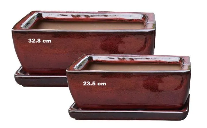 [1000461] Pot bonsaï Red émaillé rectangle 23.5 cm VDG