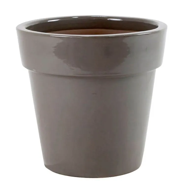 [1000486] Pot rond avec bord D 34 Ht 31 cm Gris Émaillé (VDG)