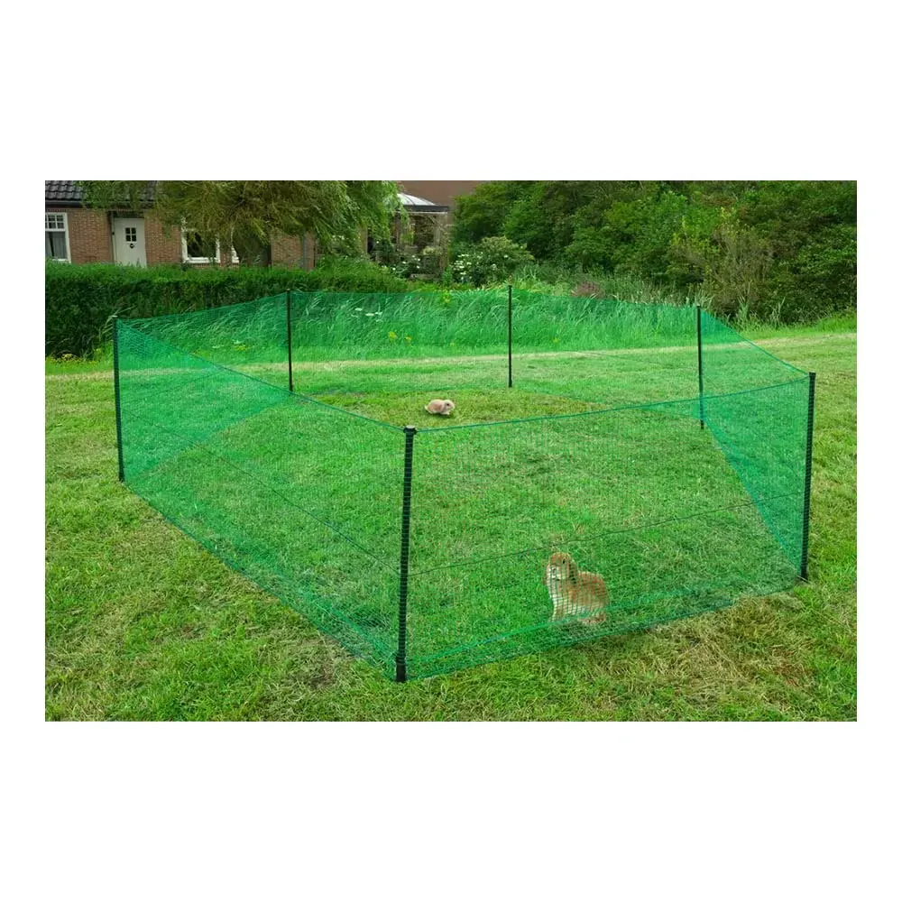[1000679] Filet de clôture petits animaux avec piquets tout en 1 - filet 1x10 m (mailles carrées : 16x16 mm / 50 g/m² / vert), piquets tube acier revêtu PE H117x2 cm (6x), agraphes 20 cm (5x), pinces (6x)