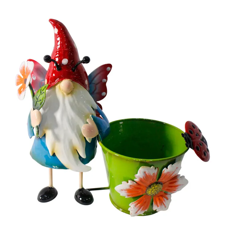 [1001779] Nain de Jardin avec pot en métal vert