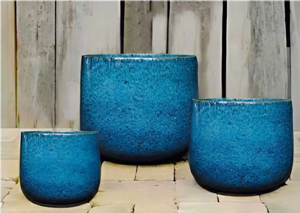 [1002136] Egg Pot Low Emaillé - Light blue - D25 H23 cm