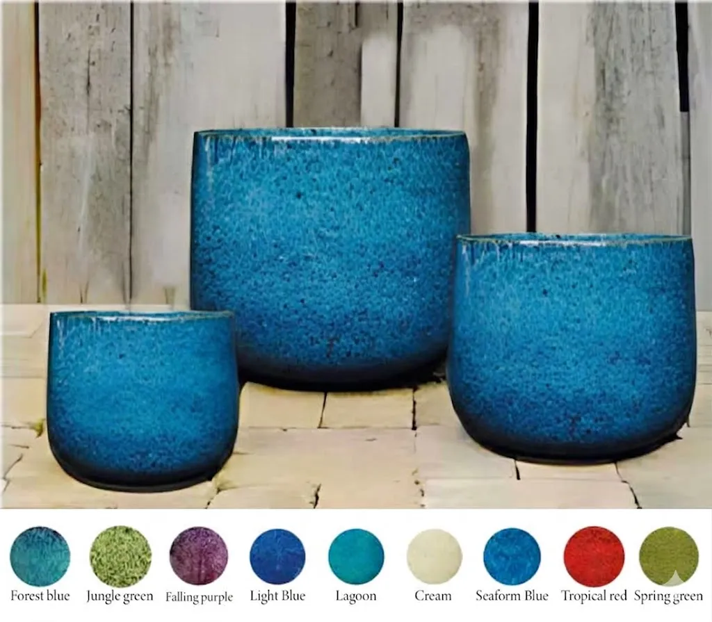 [1002140] Egg Pot Low Emaillé - Light blue - D46 H40 cm