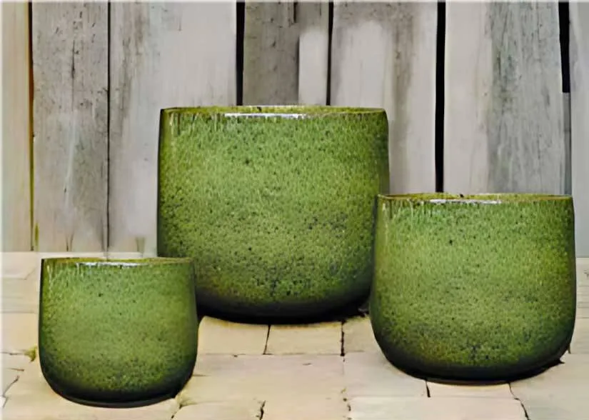 [1002144] Egg Pot Low Emaillé - Spring Green - D34 H32 cm