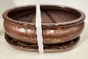 Pot bonsaï émaillé Bronze ovale 19; 25.5; ht 9 cm avec soucoupe incluse