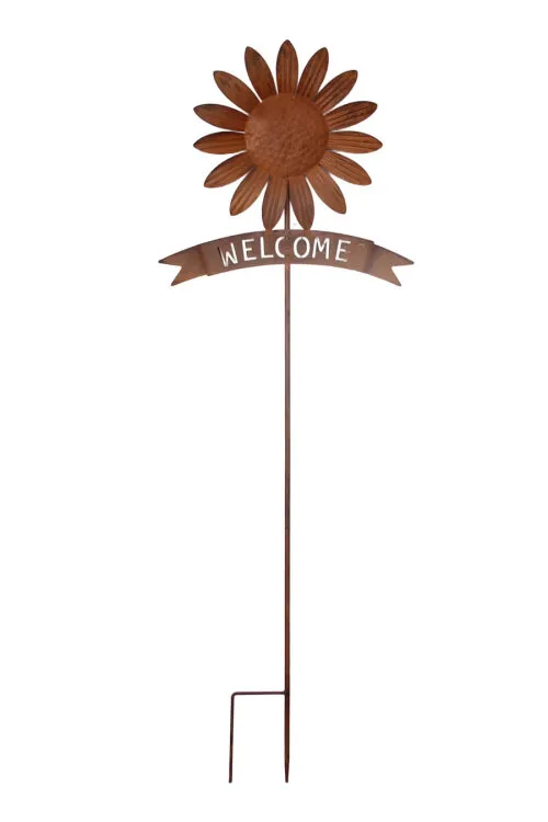 [1002420] Pic Tournesol Welcome en métal corten 31 x 5 x 122 cm