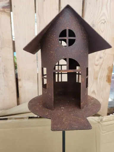[140672] Mangeoire en Corten D.19 H.22cm sur tige métal