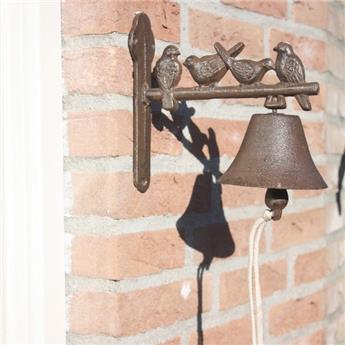 [144658] Cloche en fonte rouillée aspect rustique motif oiseaux