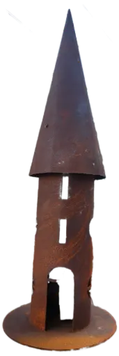 [140681] Mangeoire rond H 66cm sur tige 150cm Acier Corten