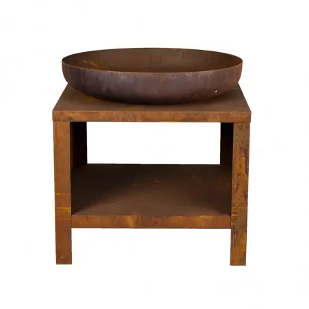 [123096] Brasero acier rouillé avec range bois 60 cm