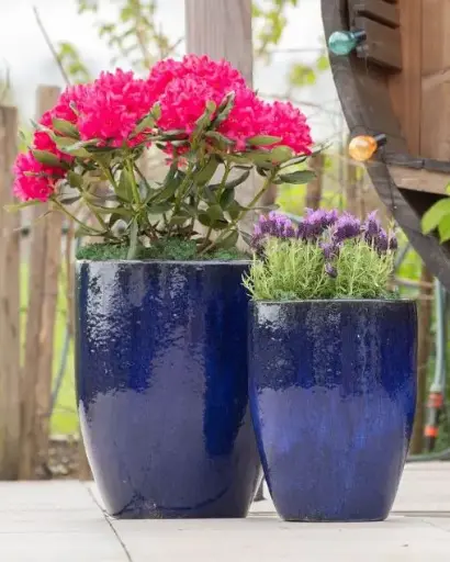 [145049] Pot jarre émaillé Egg Vase Falling Blue D45H54 cm (Mg) - Glazed