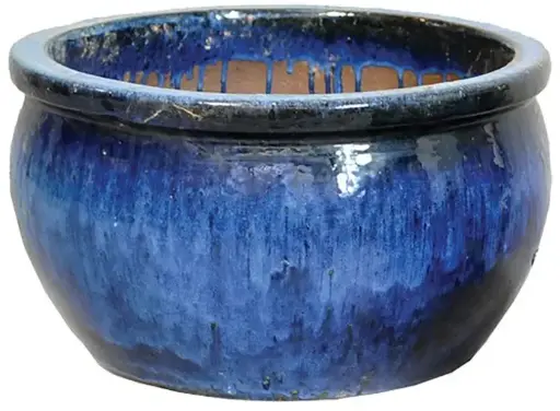 [128770] Pot émaillé Blue bas Bavaria Falling D36 Ht24 cm Glazed (Mg)