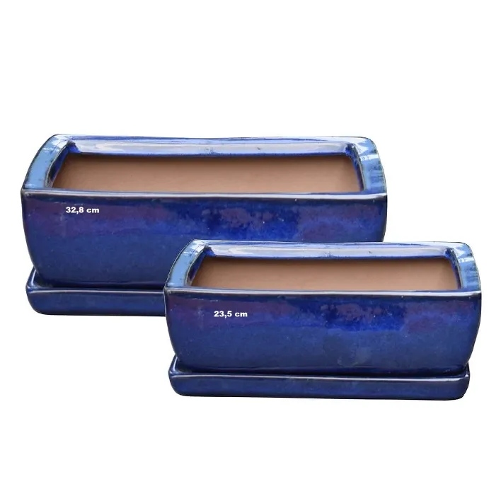 [120468] Pot bonsai blue émaillé 32.80 cm rectangle VDG