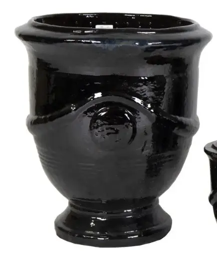 [134221] Pot Anduze  émaillé Shiny Black D29 H32 cm (Mg) Glazed
