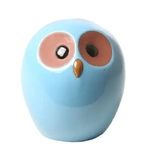 [123532] Hibou Emaillé Bleu Ht 21cm