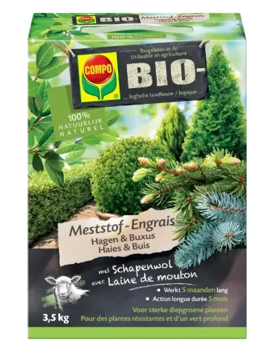 [117065] Compo Engrais haies et buis BIO 3.5 kg à base de laine de mouton.