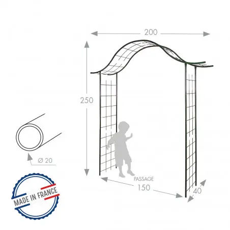 [110614] Arche décor treillage larg.150 Prof. 40 Ht 250 cm fer vieilli (3256)