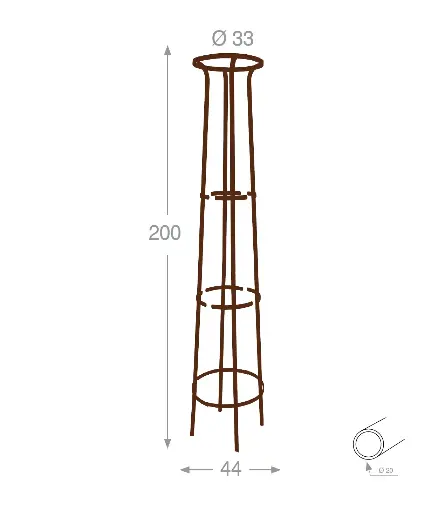 [110632] Tuteur colonne corset (3816) fer vieilli évasé ø 33/ 44 cm ht 2 m
