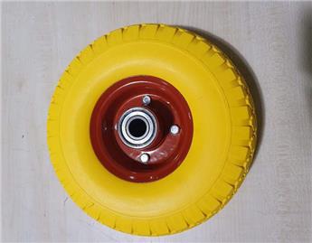 [142321] Roue jaune petite pleine increvable Jante et roul. métal
