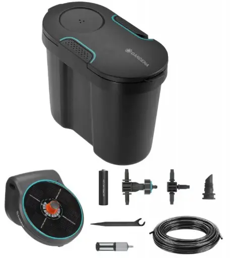 [141435] Gardena Kit arrosage terrasse auto. Solaire Aquabloom avec résevoir.