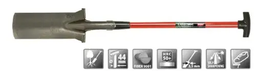 [122530] Bêche PROF. 350 /130 mm manche fibre rouge 9001 + poses pieds POLET